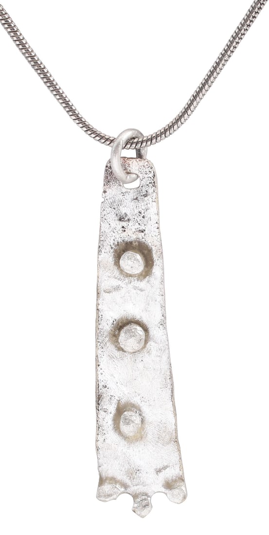 VIKING SORCERESS’S AMULET, 9TH-11TH CENTURY AD: About 1 ½” (1.52”) height. Silvered bronze, shaped as a duck's foot with three toes and raised detail above top simulating scaly skin. A burial at Fyrkat Denmark contained the body of