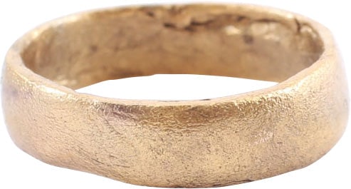EUROPEAN CHILD'S RING C1350-1450 SIZE 3 1/2: Gilt bronze, size 3 1/2 with well rounded face, 4.0mm width. Made with a core filling the inside which distributed the flowing metal and allowed for slower cooling. The core was then laboriously remov