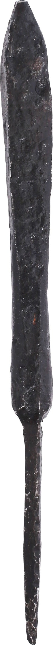 GERMAN CROSSBOW BOLT, 13th-14th CENTURY: Recovered at Königstein Castle, Hesse, Germany, between Frankfurt and Wiesbaden. Iron, 4 5/8” length with elegantly forged diamond section point and tapered tang. With a copy of the origina