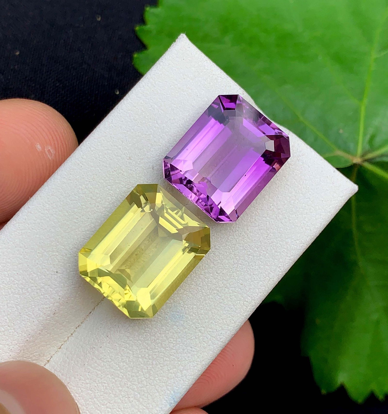 Amethyst Citrine Gemstone Pair: Emerald Cut, February Birthstone (21.50 Carat) - 2