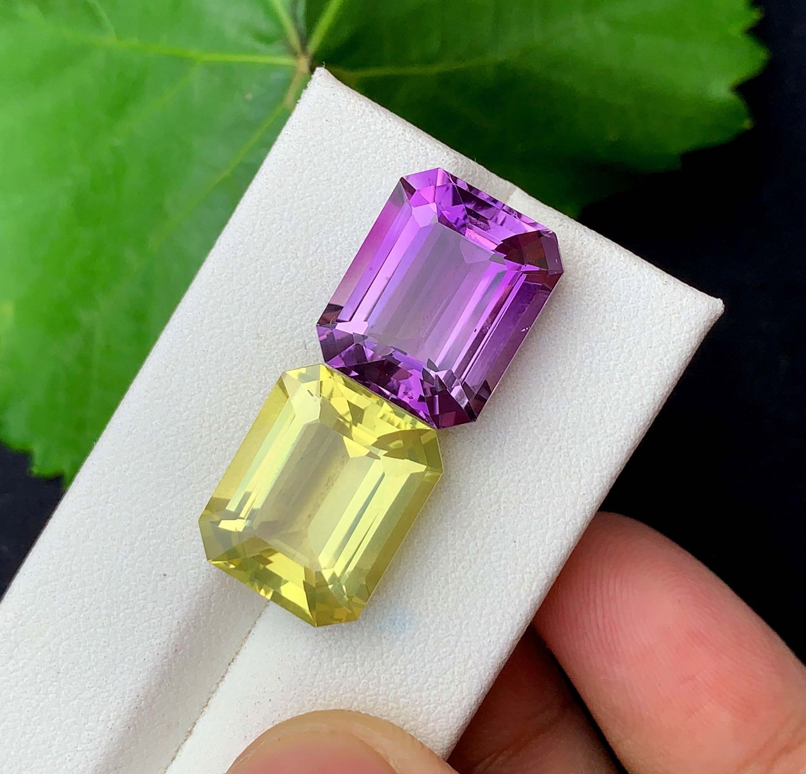 Amethyst Citrine Gemstone Pair: Emerald Cut, February Birthstone (21.50 Carat) - 3