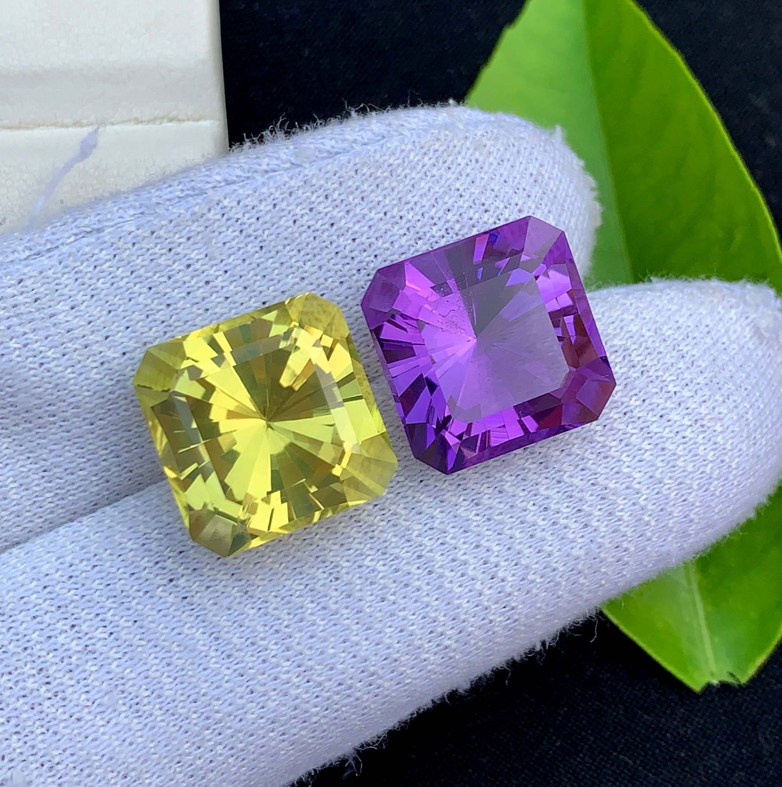 Amethyst Citrine Gemstone Pair: Fancy Cut February Birthstone, 27.50 Carat - 2