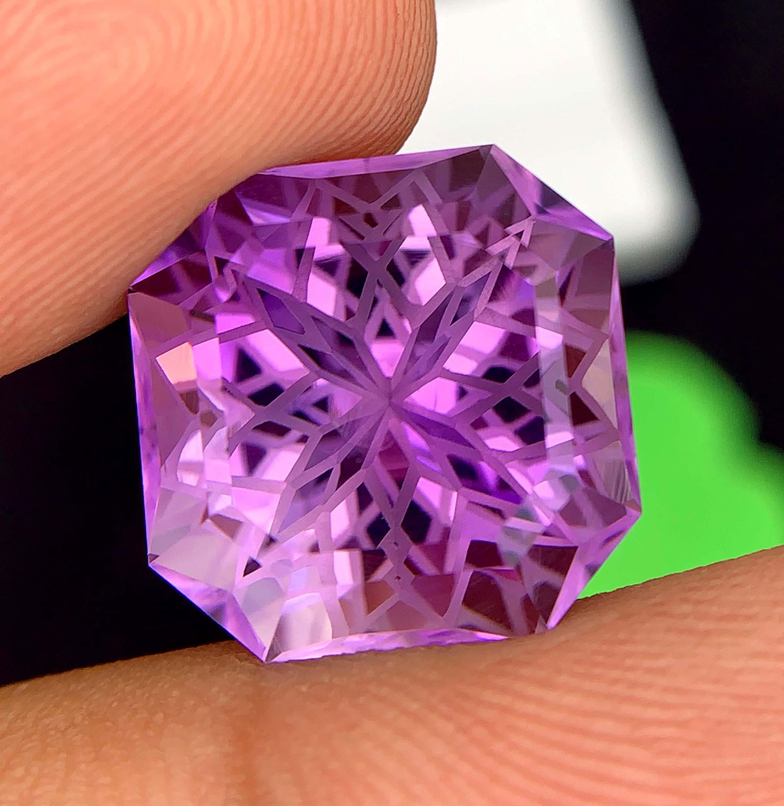 Flower Cut Amethyst Gemstone: Square Asscher, February Birthstone (17.57 Carats) - 2