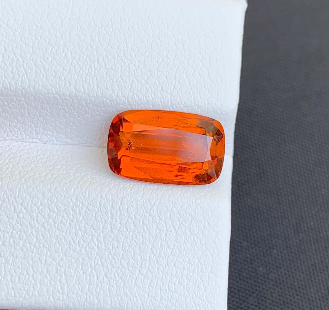 Orange Fanta Garnet Gemstone: Cushion Cut January Birthstone, 3.84 Carats - 2
