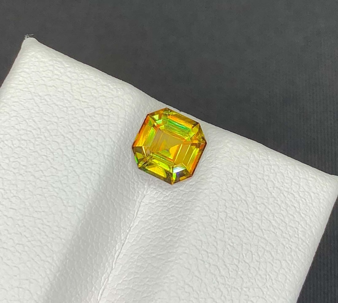 Lustrous Sphene Gemstone: Yellow/Green Asscher Cut, 1.23 Carat (1 of 4)