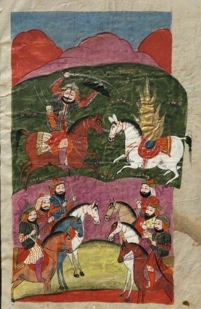 Antique Painting Original 19th Century Cashmere Miniature, Arabic Horses, People (1 of 9)