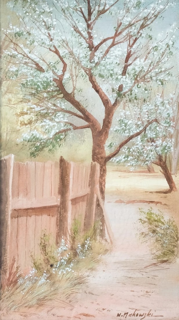 Landscape Path, Trees Painting Antique Russian Oil Original signed - 4