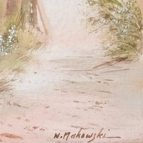 Landscape Path, Trees Painting Antique Russian Oil Original signed - 5