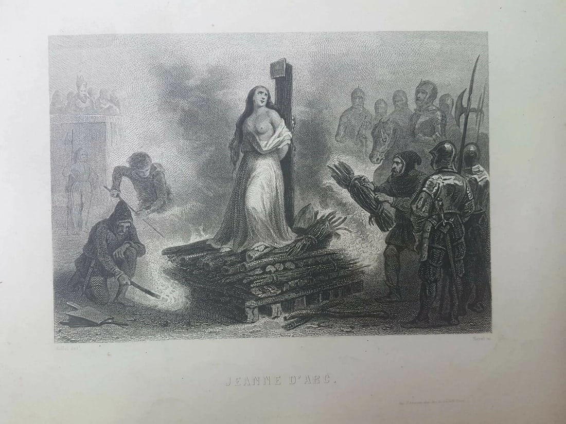 Joan of Arc at the Stack with the British Painting Antique Original 19th Oil - 4