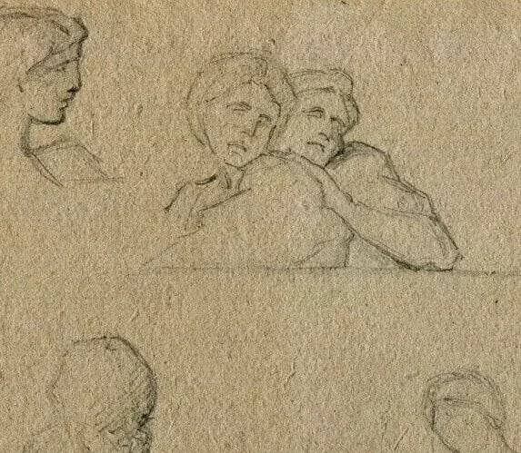 19th Portraits Genre Scene,People Sketch Antique Ink Drawing Artwork Original - 6