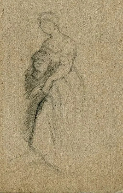 19th Portraits Genre Scene,People Sketch Antique Ink Drawing Artwork Original - 8