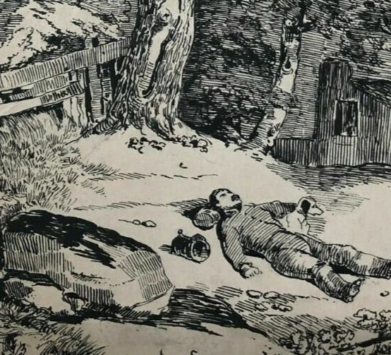 Antique Ink Drawing Original 19th century Landscape, Man and Tree - 4