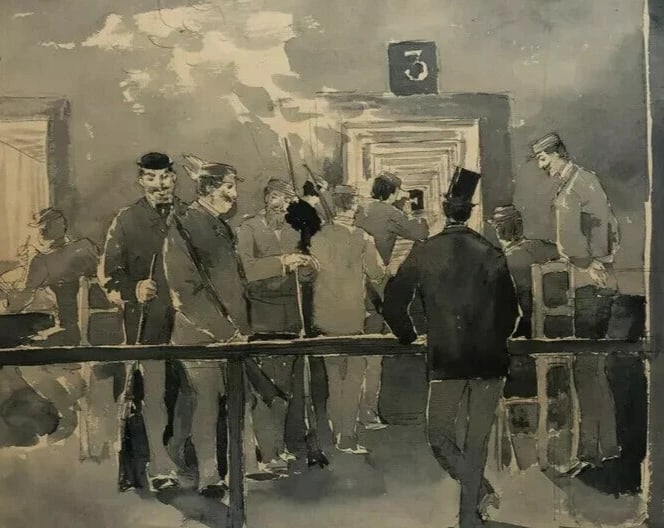 19th century Original Shooting Range, Rifle Vintage Ink Drawing Artwork - 2