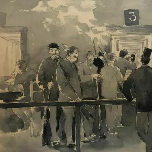 19th century Original Shooting Range, Rifle Vintage Ink Drawing Artwork - 4