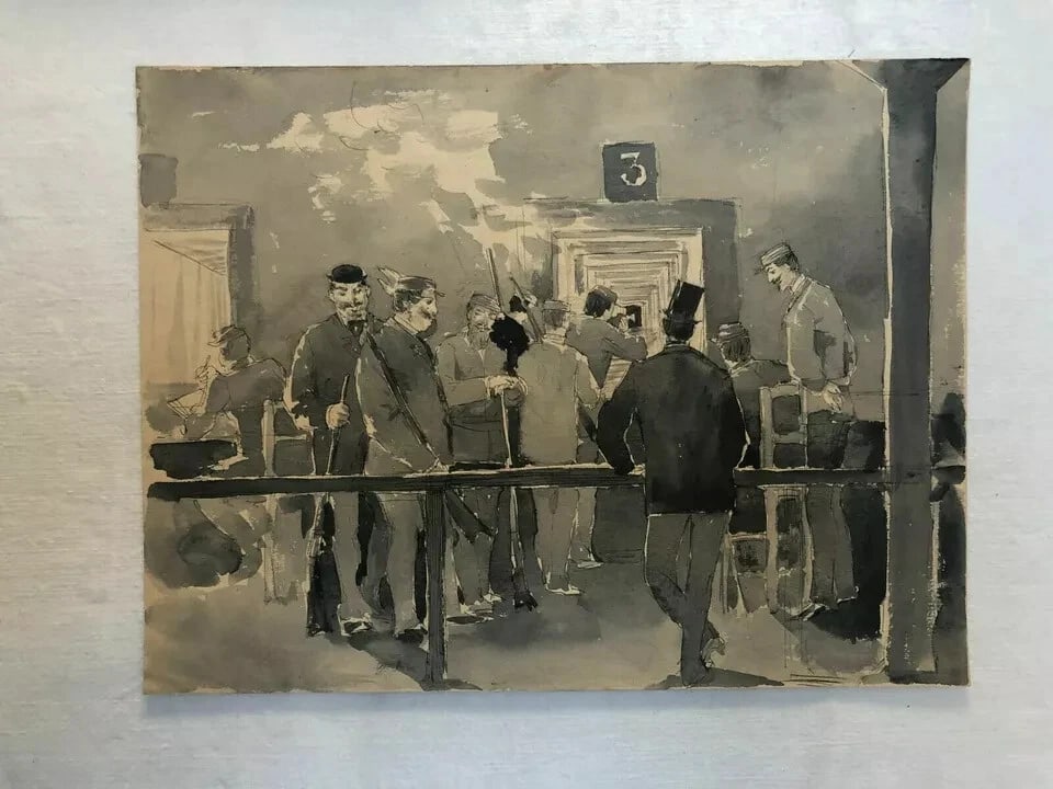 19th century Original Shooting Range, Rifle Vintage Ink Drawing Artwork - 5