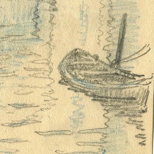 1928 Maritime Landscape, Boats, Port Drawing Vintage Pencil Original signed - 3