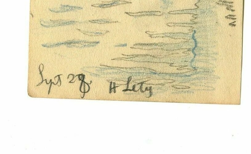 1928 Maritime Landscape, Boats, Port Drawing Vintage Pencil Original signed - 6