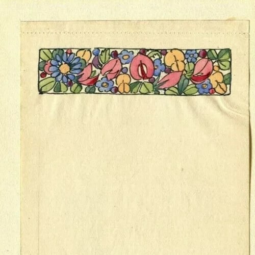1917 Flowers, Decorations Drawing Vintage Original Signed Artwork - 2