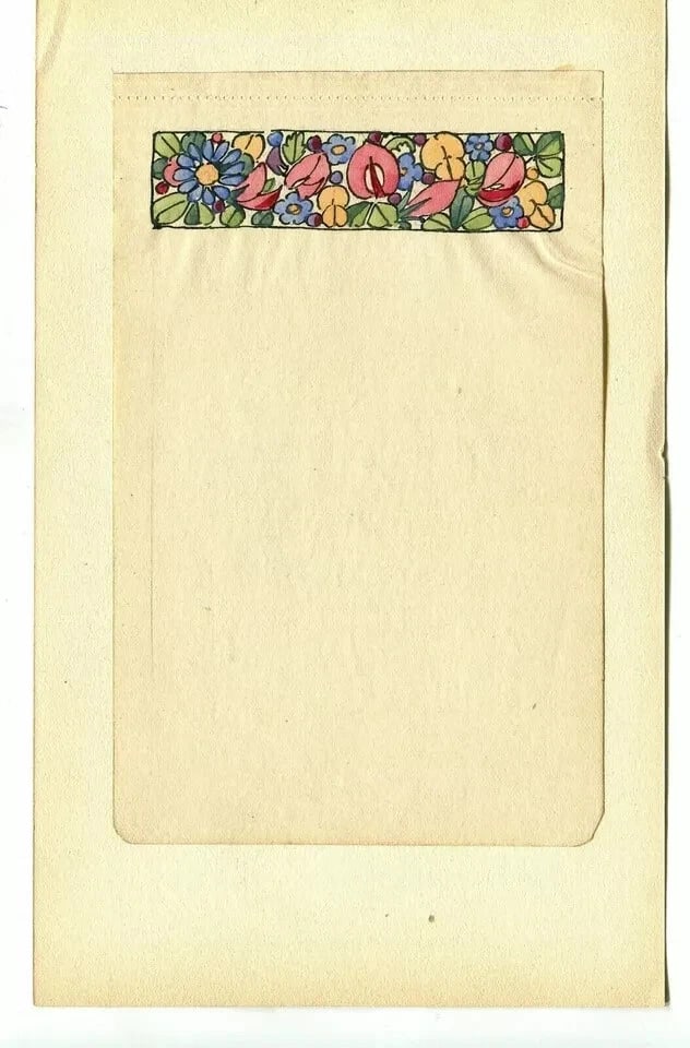 1917 Flowers, Decorations Drawing Vintage Original Signed Artwork - 5