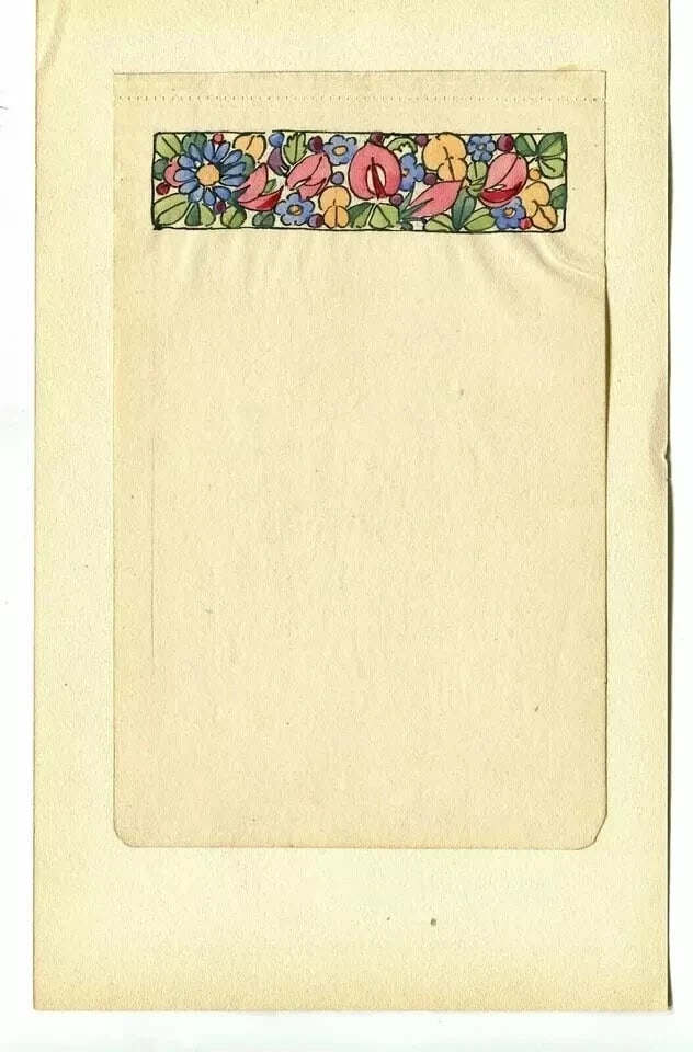 1917 Flowers, Decorations Drawing Vintage Original Signed Artwork - 9