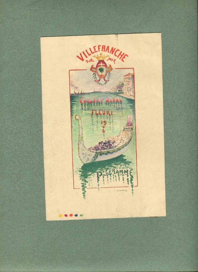 Antique Art Nouveau Original Drawing Menu Maritime Landscape Boat - 7