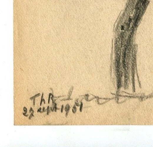 1901 Sketch, Tree Drawing Antique Pencil Original Art Nouveau, signed - 6