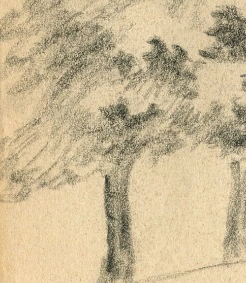 Antique Old Pencil Original Art Nouveau Drawing Sketch Tree Artwork - 3