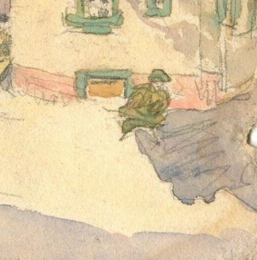 Landscape Mountains and Chalets - Drawing Antique Original Artwork - 4