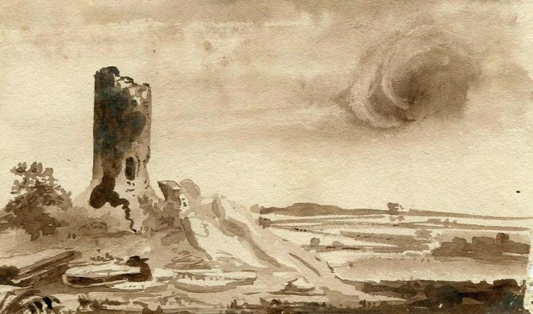 19th century Castle Landscape - Drawing Antique Ink Original Artwork (1 of 9)