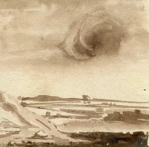 19th century Castle Landscape - Drawing Antique Ink Original Artwork - 6