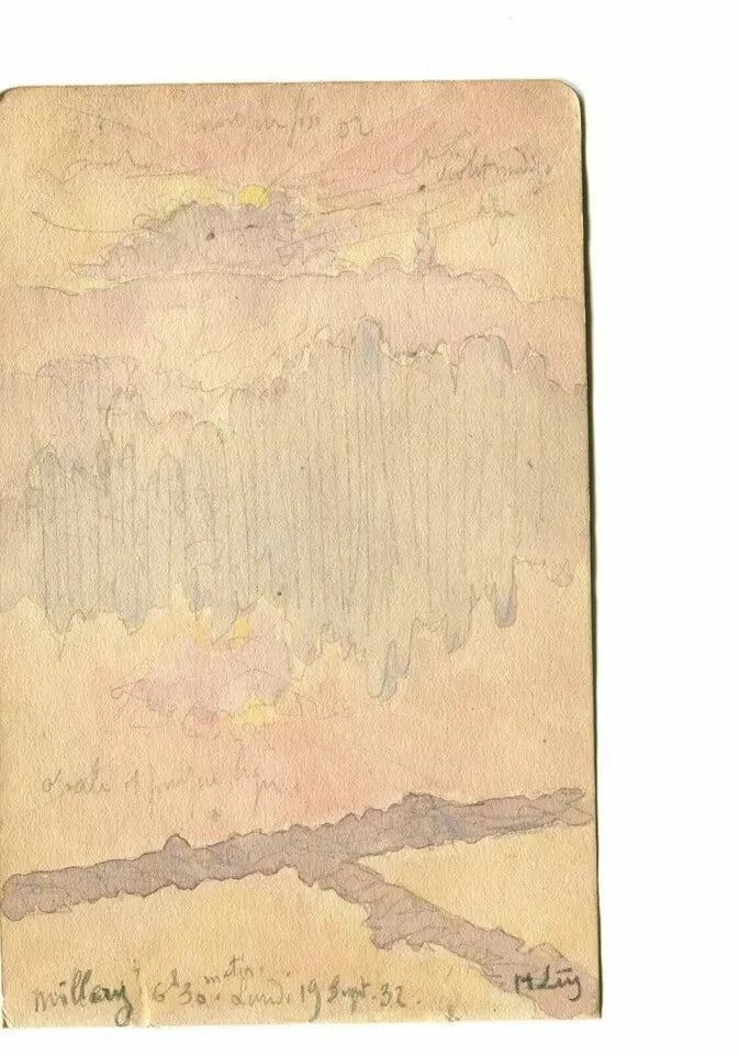 Sunset Landscape Artwork Drawing Vintage Original Impressionist - 5