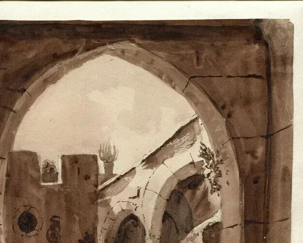 Antique Ink Original Drawing 19th century Orientalist Cityview Artwork - 6