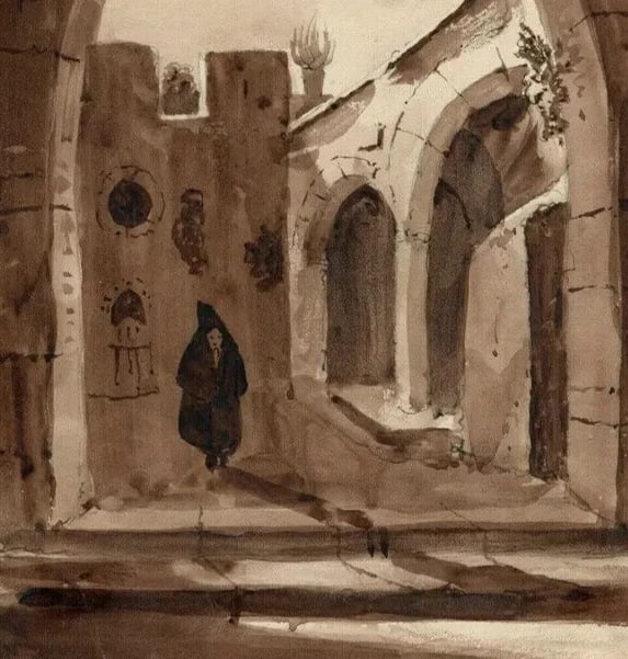 Antique Ink Original Drawing 19th century Orientalist Cityview Artwork - 8