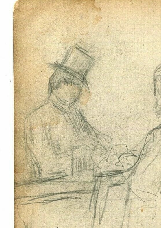 Vintage Pencil Drawing Original signed Men Portraits at a Bar Artwork - 3