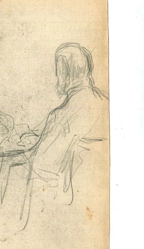 Vintage Pencil Drawing Original signed Men Portraits at a Bar Artwork - 4