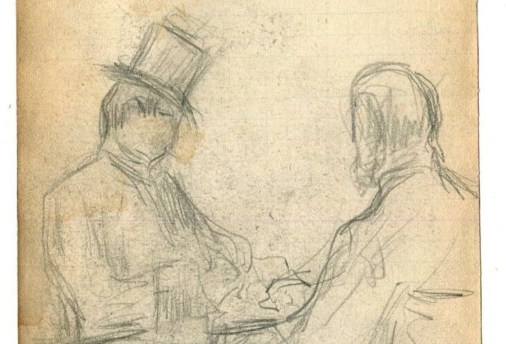 Vintage Pencil Drawing Original signed Men Portraits at a Bar Artwork - 5