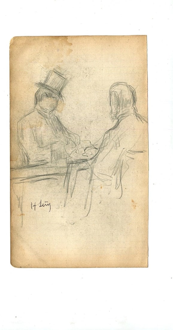 Vintage Pencil Drawing Original signed Men Portraits at a Bar Artwork - 7