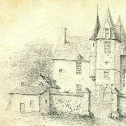 19th century Mortague Farm Drawing Landscape Antique Pencil Original - 4