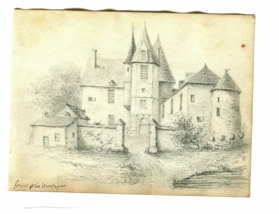 19th century Mortague Farm Drawing Landscape Antique Pencil Original - 9
