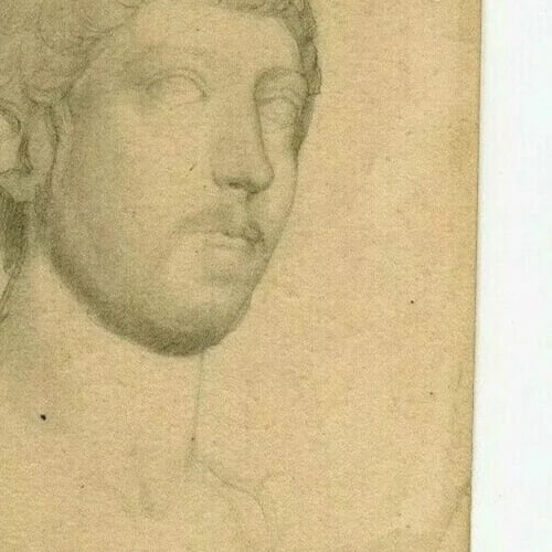 Man Sculpture Portrait - Drawing Antique Pencil Original Artwork - 5