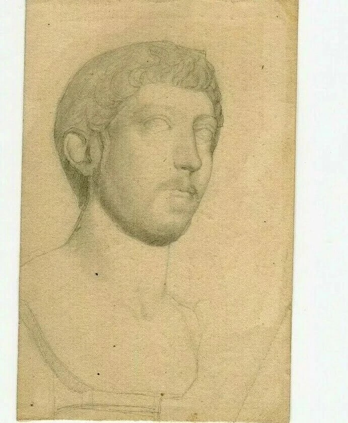 Man Sculpture Portrait - Drawing Antique Pencil Original Artwork - 6