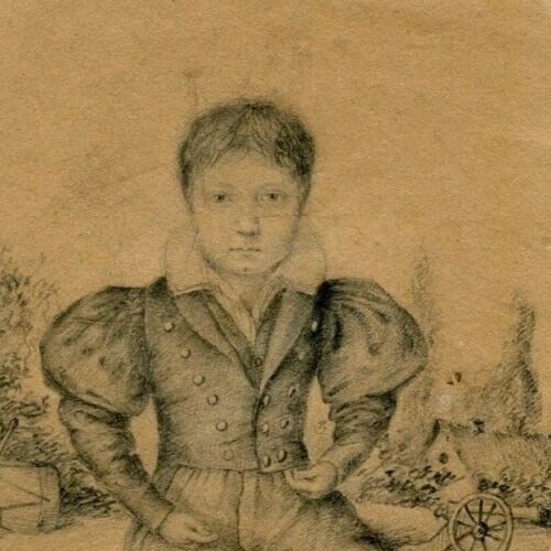 19th century Portrait, Young Boy, Landscape -Drawing Original Antique Pencil - 3