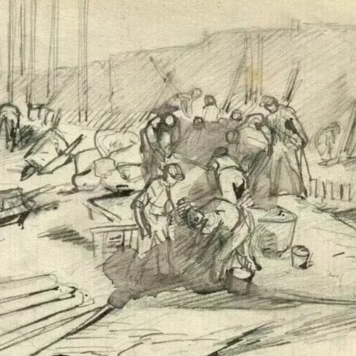 Boat, People, Sailors, Men - Drawing Antique Ink Original Sketches - 5