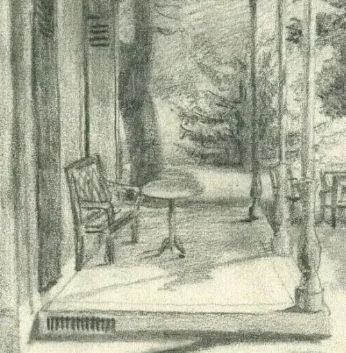 Antique Pencil Drawing Original Landscape Terrasse Nord in Lignon - 3