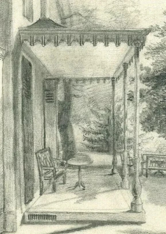 Antique Pencil Drawing Original Landscape Terrasse Nord in Lignon - 4