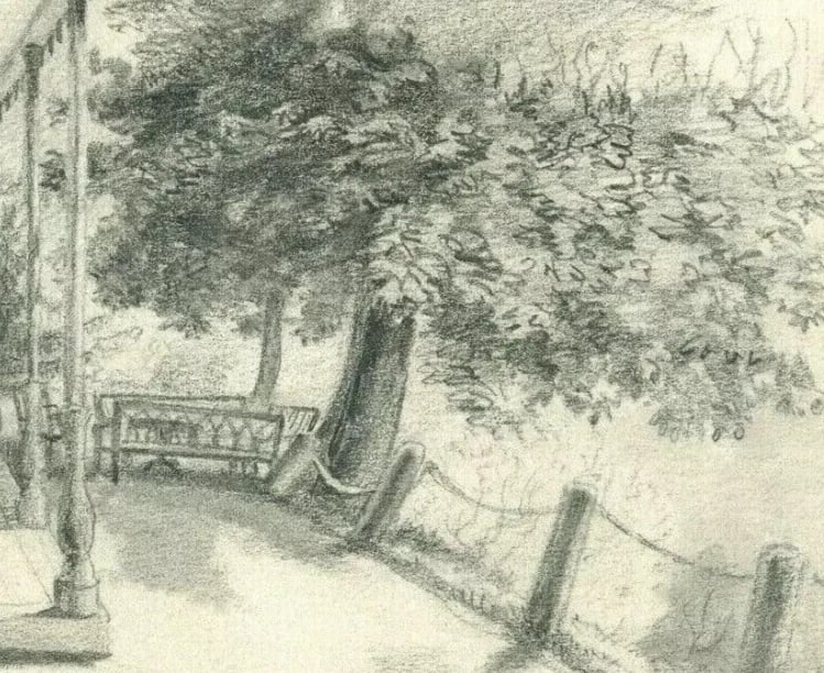 Antique Pencil Drawing Original Landscape Terrasse Nord in Lignon - 5