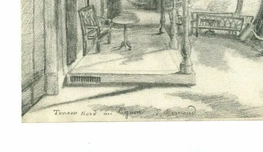 Antique Pencil Drawing Original Landscape Terrasse Nord in Lignon - 6