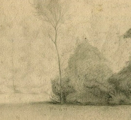 19th century Landscape, Tree, Countryside Antique Pencil Drawing Original - 3