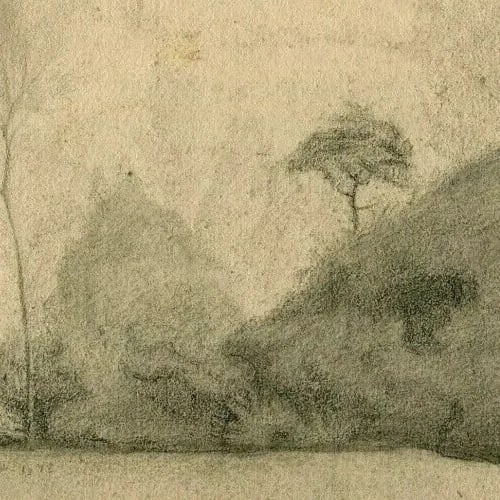 19th century Landscape, Tree, Countryside Antique Pencil Drawing Original - 4