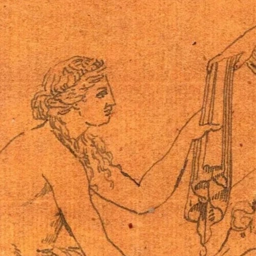 Antique Ink Drawing 19th Religious Scene Antiquity, Mythology, Angel, Greece - 5